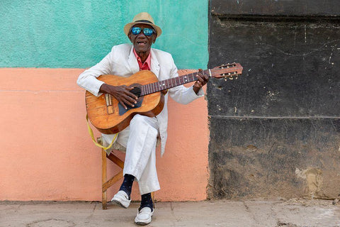 Cuban Guitarist Black Ornate Wood Framed Art Print with Double Matting by Gil Raga, Joan