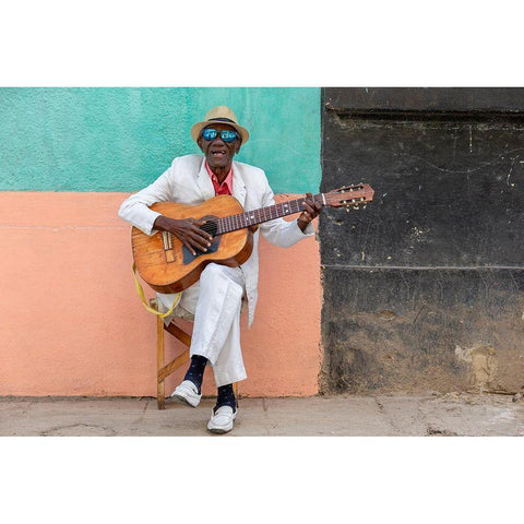 Cuban Guitarist Black Modern Wood Framed Art Print by Gil Raga, Joan