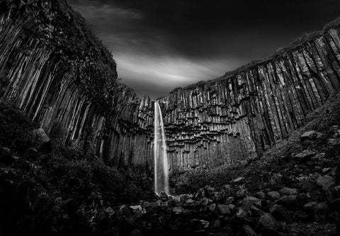 Svartifoss Waterfall White Modern Wood Framed Art Print with Double Matting by Digalakis, George