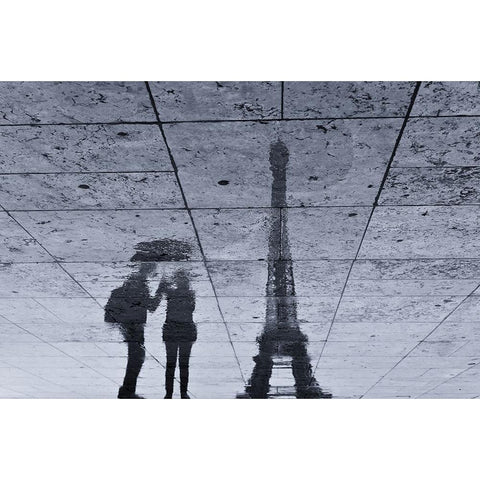 Under The Rain In Paris Black Modern Wood Framed Art Print with Double Matting by Philippe-M