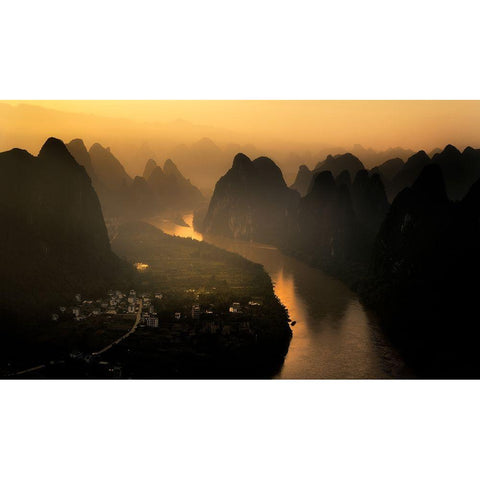 Li River Black Modern Wood Framed Art Print with Double Matting by Massetti, Fabrizio