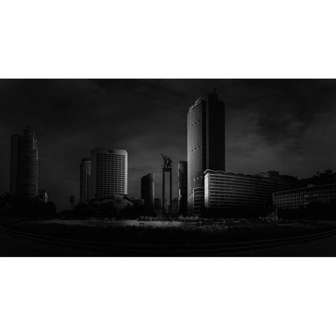 Bundaran Hi Black Modern Wood Framed Art Print by Ramana Harahap, Agrandaiz