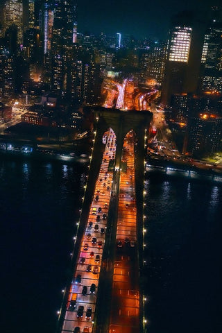 Flying Nyc White Modern Wood Framed Art Print with Double Matting by De La, Javier