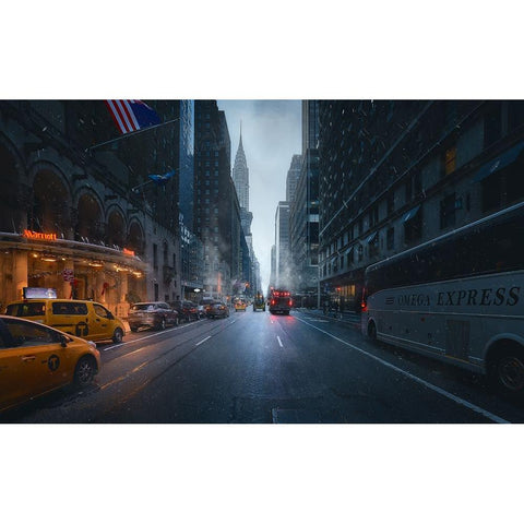 Good Morning Ny Black Modern Wood Framed Art Print with Double Matting by De La, Javier