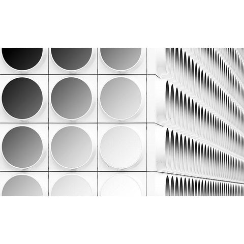 Circles And Squares White Modern Wood Framed Art Print by Van Son, Greetje