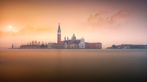 Venice Pink Sunrise Black Ornate Wood Framed Art Print with Double Matting by Joanaduenas