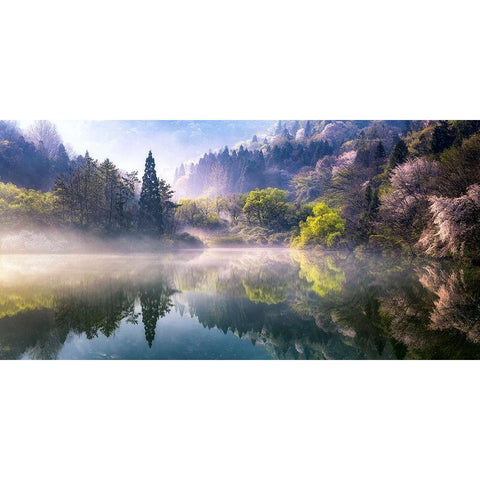 Morning Calm Black Modern Wood Framed Art Print by Eom, Gwangseop