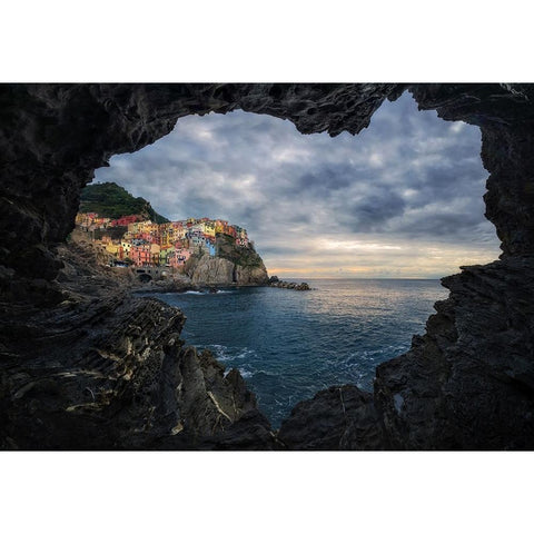 I Love Manarola Black Modern Wood Framed Art Print with Double Matting by Komovec, Ales