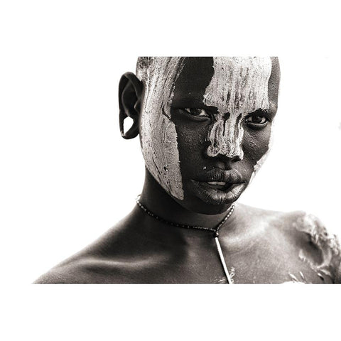 Mursi Face Black Modern Wood Framed Art Print with Double Matting by Yosifov, Svetlin