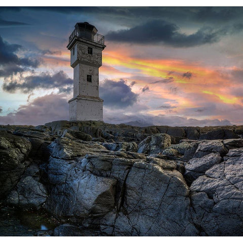 The Lighthouse Gold Ornate Wood Framed Art Print with Double Matting by Keller