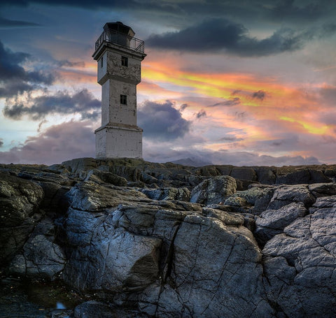 The Lighthouse Black Ornate Wood Framed Art Print with Double Matting by Keller