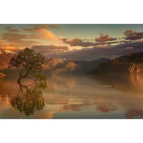 Lone Tree Not Alone Gold Ornate Wood Framed Art Print with Double Matting by Loong, Stanley