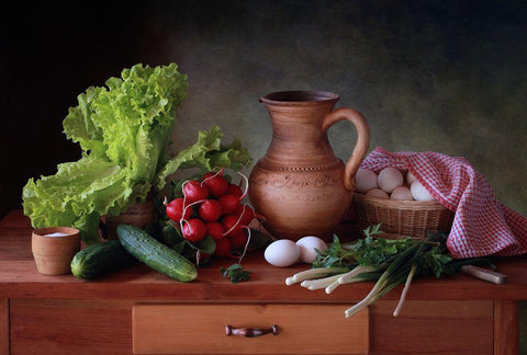 Still Life With Vegetables White Modern Wood Framed Art Print with Double Matting by Skorokhod, Tatyana