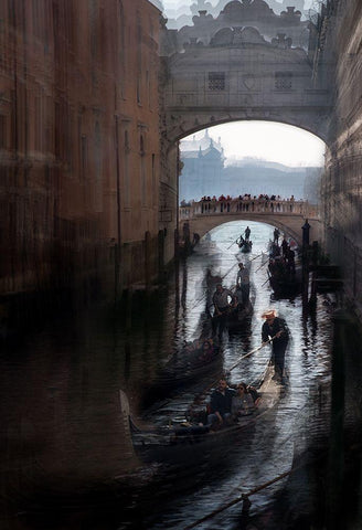 Venecian Simbols Black Ornate Wood Framed Art Print with Double Matting by Malovrh, Milan