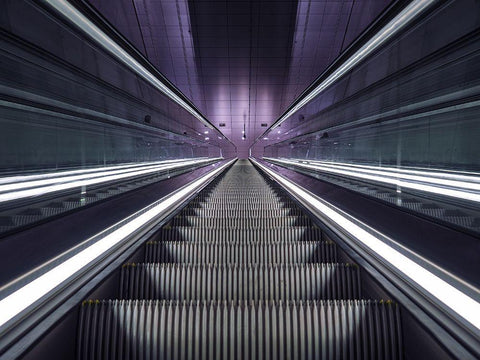 Were Going Up White Modern Wood Framed Art Print with Double Matting by Koer, Jaap