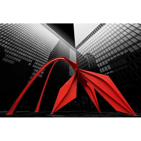 Chicago Flamingo Scuplture White Modern Wood Framed Art Print by Zhao, Henry