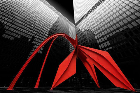 Chicago Flamingo Scuplture White Modern Wood Framed Art Print with Double Matting by Zhao, Henry