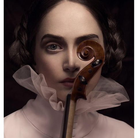 The Dark Violinist White Modern Wood Framed Art Print by Naderi, Peyman