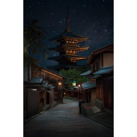 Kyoto Night Black Modern Wood Framed Art Print by Vandewalle, Richard