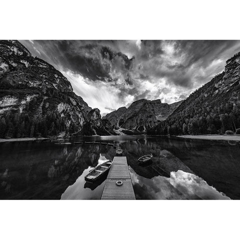 Braies Shades Of Grey Black Modern Wood Framed Art Print by Tagliarino, Marco