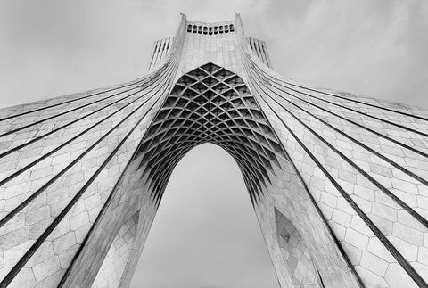 Azadi Tower White Modern Wood Framed Art Print with Double Matting by Oskoei, Mohammad