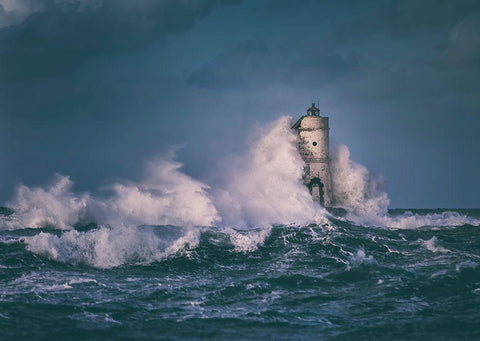 The Lighthouse Black Ornate Wood Framed Art Print with Double Matting by Atzori, Daniele