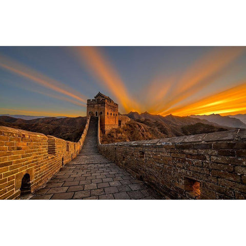 Great Wall Sunrise Black Modern Wood Framed Art Print with Double Matting by Zhu, Hua