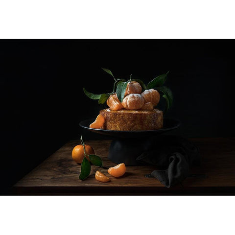 Polenta Cake With Sweet Mandarines Black Modern Wood Framed Art Print with Double Matting by Popescu, Diana