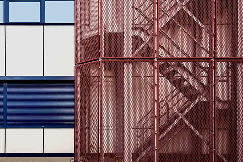 The Fire Escape White Modern Wood Framed Art Print with Double Matting by Van Maastricht, Henk