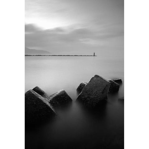 The Lighthouse Black Modern Wood Framed Art Print by Landwind