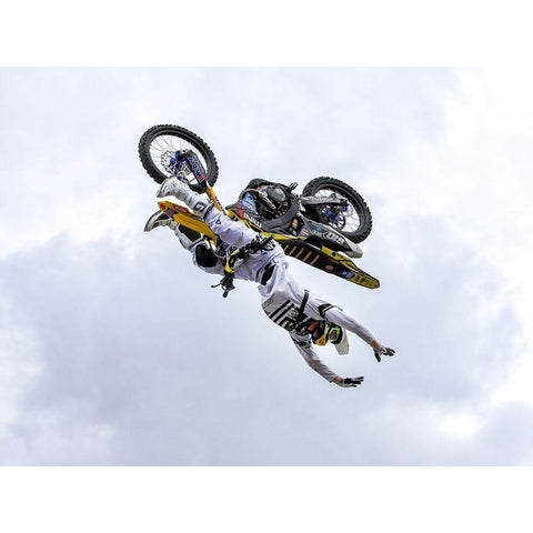 Freestyle Motocross Black Modern Wood Framed Art Print with Double Matting by Baumann, Franz