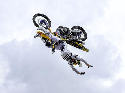 Freestyle Motocross White Modern Wood Framed Art Print with Double Matting by Baumann, Franz