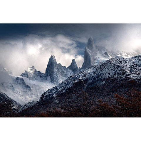 Fitz Roy Covered In Clouds Black Modern Wood Framed Art Print with Double Matting by S, Christian