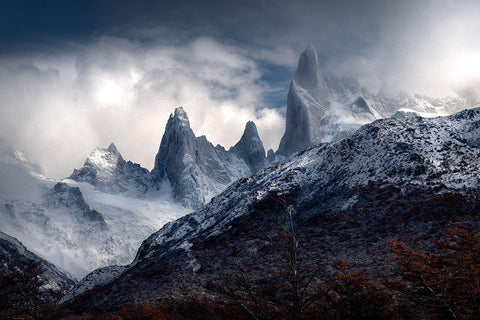 Fitz Roy Covered In Clouds White Modern Wood Framed Art Print with Double Matting by S, Christian