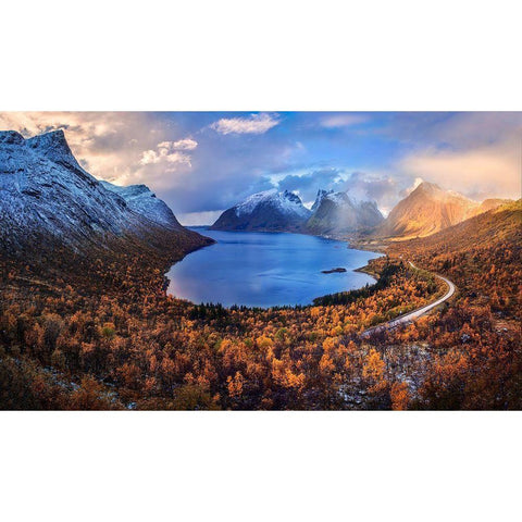 Autumn In Senja Black Modern Wood Framed Art Print with Double Matting by Xu, Mei