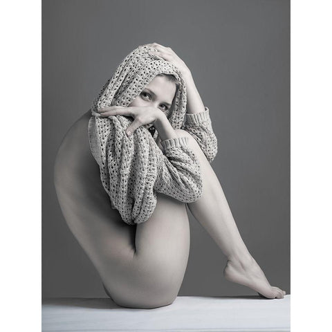 A Girl With Scarf Gold Ornate Wood Framed Art Print with Double Matting by Valevicius, Aurimas