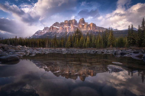 Castle Mountain Black Ornate Wood Framed Art Print with Double Matting by F. Turienzo, Carlos