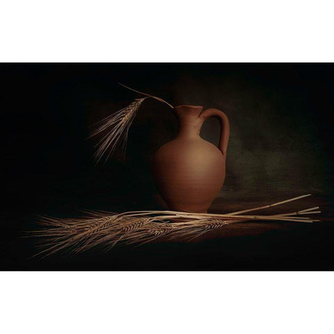 Shadows And Wheat Black Modern Wood Framed Art Print with Double Matting by Kiral, Cicek