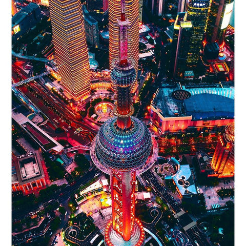 Oriental Pearl Tower Black Modern Wood Framed Art Print with Double Matting by Chiriaco, Carmine