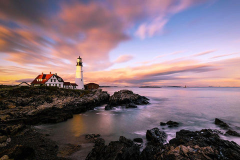 Coastline Sunset White Modern Wood Framed Art Print with Double Matting by Dai, Wei