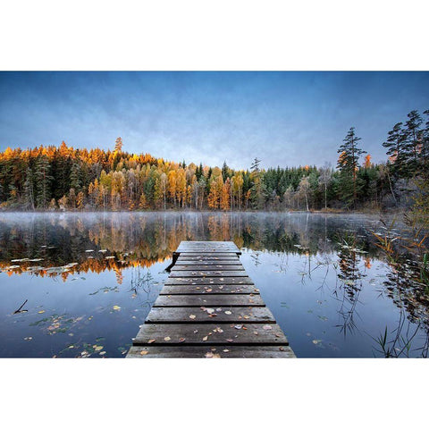 Autumn Pier Black Modern Wood Framed Art Print with Double Matting by Keller