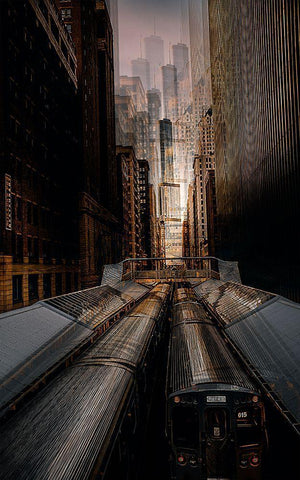 Chicago Station 2 White Modern Wood Framed Art Print with Double Matting by Chiriaco, Carmine