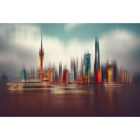 Colors Of Shanghai Black Modern Wood Framed Art Print with Double Matting by Chiriaco, Carmine