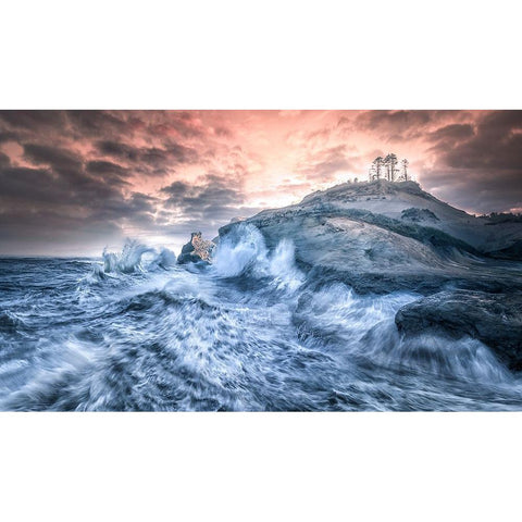 Crashing Sea Cape Kiwanda Black Modern Wood Framed Art Print with Double Matting by Deng, Larry