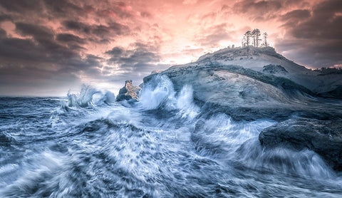 Crashing Sea Cape Kiwanda Black Ornate Wood Framed Art Print with Double Matting by Deng, Larry