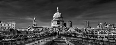 The Cathedral And The Millennium Bridge Black Ornate Wood Framed Art Print with Double Matting by El Assy, Nader