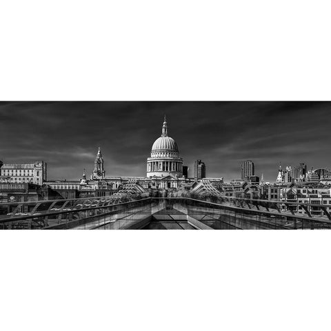 The Cathedral And The Millennium Bridge Black Modern Wood Framed Art Print with Double Matting by El Assy, Nader