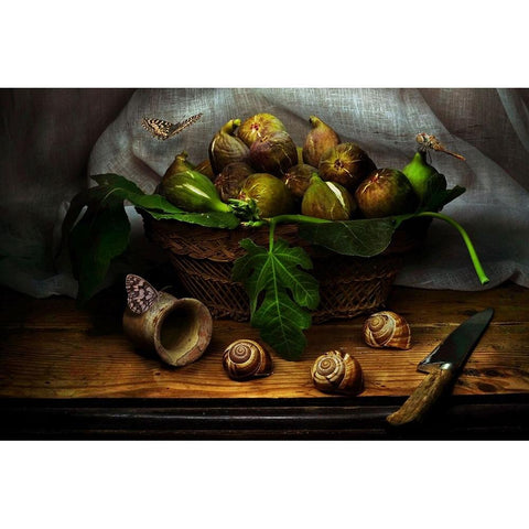 Still Life With Figs Black Modern Wood Framed Art Print with Double Matting by MARCEL, Christian