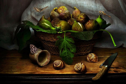 Still Life With Figs White Modern Wood Framed Art Print with Double Matting by MARCEL, Christian