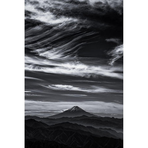 Expressive Clouds And Mt.Fuji Black Modern Wood Framed Art Print with Double Matting by Nozaki, Masayuki